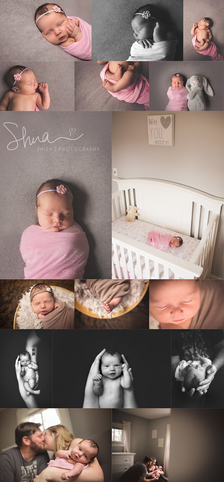 collage of newborn photos of beautiful long island baby girl