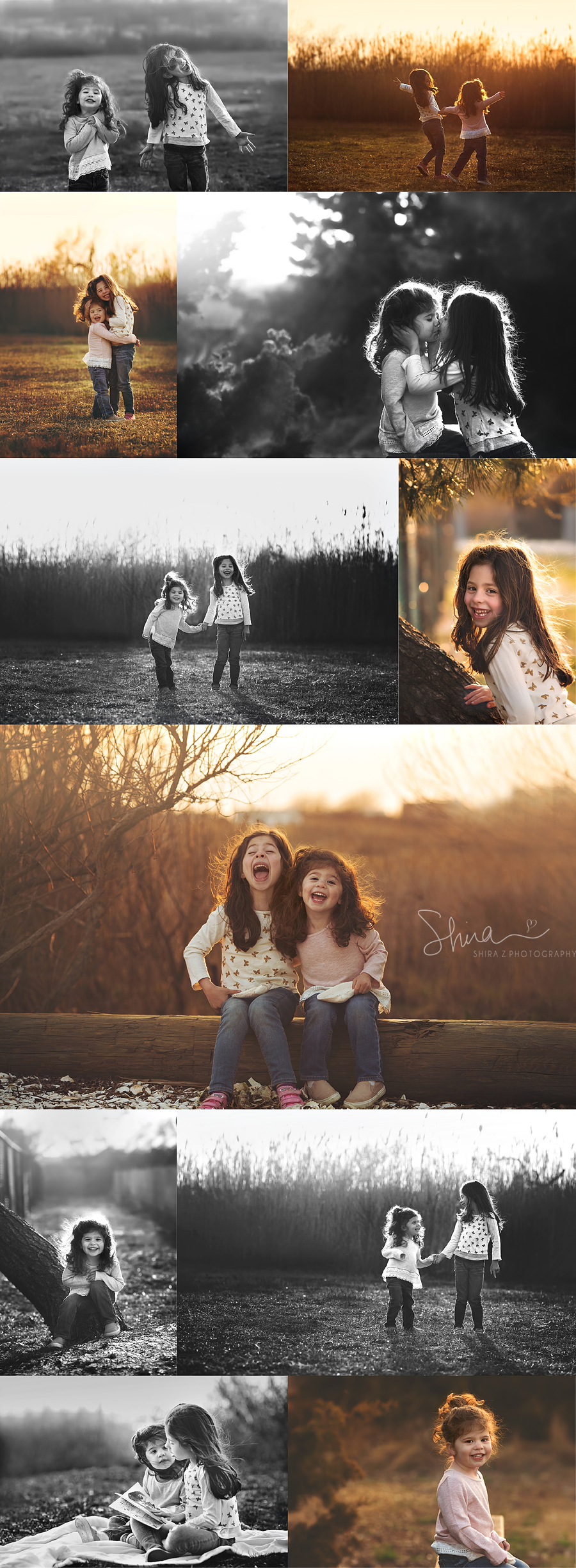 sisters smiling outdoors in Long Beach, NY for a Long Island family photographer