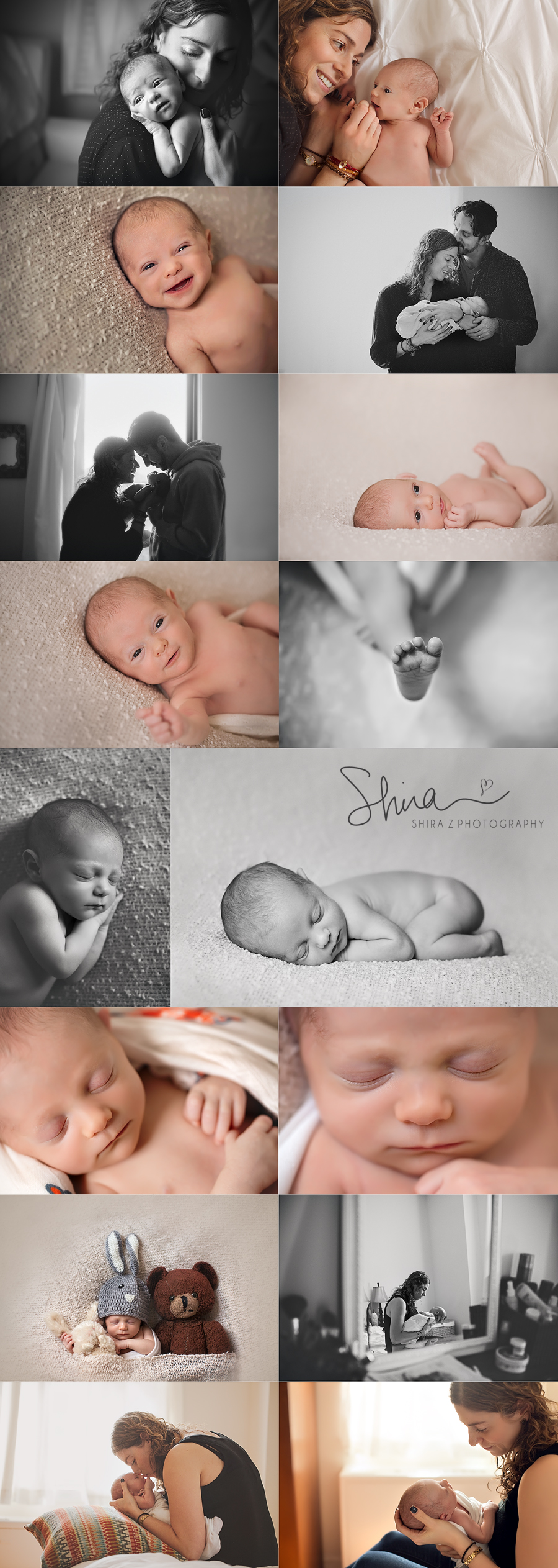 collage of a gorgeous newborn girl photographed in the Bronx with her parents