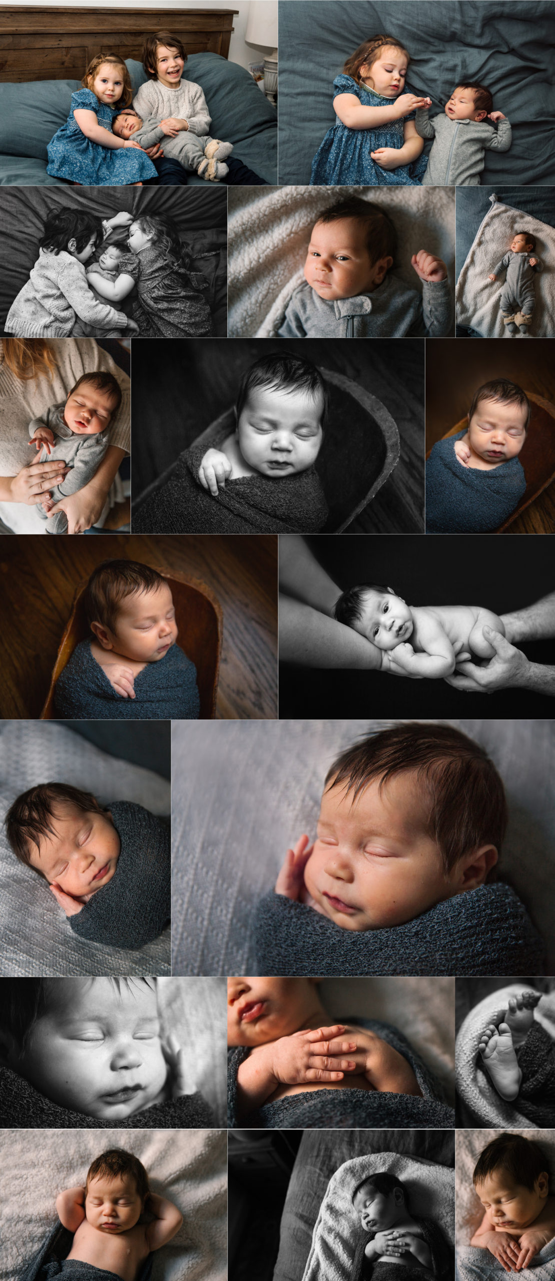 collage of an in home lifestyle newborn session.
