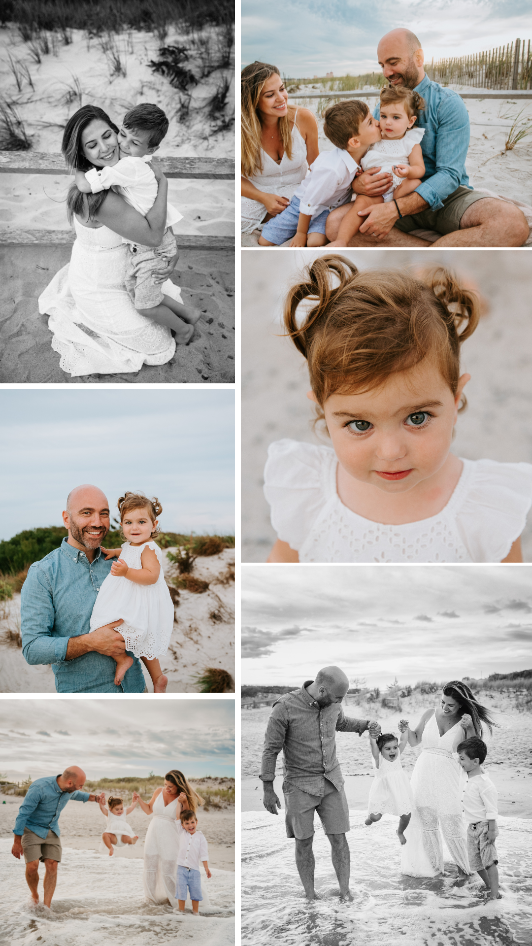 Lifestyle Beach Family Photoshoot collage taken on long island, ny