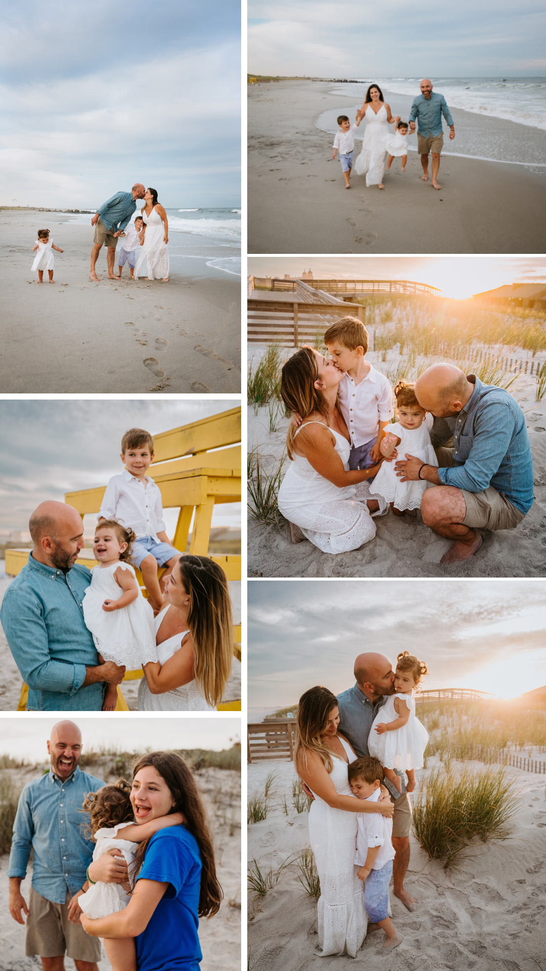 Lifestyle Beach Family Photoshoot collage taken on long island, ny